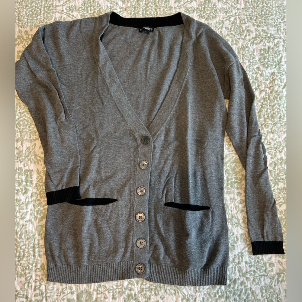Express Gray and Black Knit Cardigan